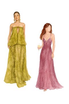 Ilustración de vestidos para invitadas